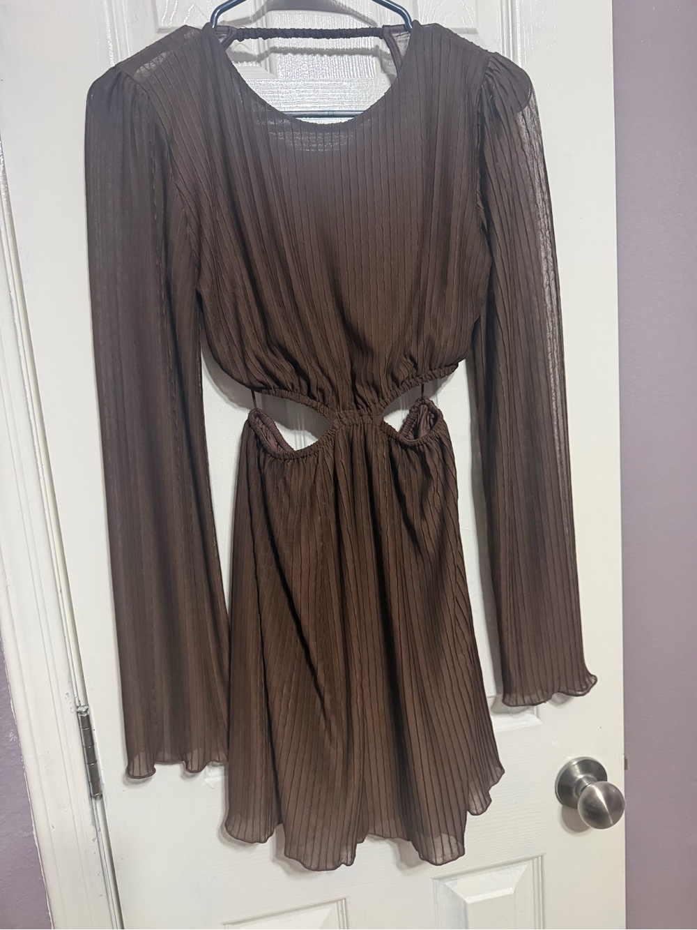Zara Brown Long-Sleeve Cutout Mini Dress